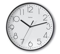 Hama Wall Clock, Plastic Glass, Black, Standard | Black Quartz Clock Silent Analogue Clock with Hour, Minute and Second Hands, Glass Cover, Kitchen Clock