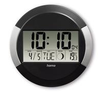 Hama Wall Clock with Radio Control, Digital (Silent Atomic Clock, DigitalClock with LCD Display, Calender, Thermometer, Moon Phase, Battery Included, Wall-Mount or Table Clock) Black-Silver