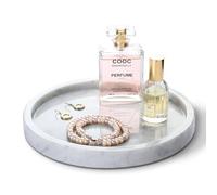 HAMAKAWA Natural Marble Bathroom Vanity Tray, Large Round Tray 24cm / 9.5 inch, Carrara White Limestone Dresser Tray, Modern Countertop Organizer for Soap Dispenser, Kitchen Counter, Home Decor