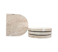 HAMAKAWA Natural Marble Coasters Set of 4, 3.8Inch Beige Arch Shape Travertine Stone Pad for Home Decor, Coffee Table, Office