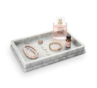 HAMAKAWA Natural Marble Rectangle Sink Tray L30.5 x W20.5 x H3.5 cm, Carrara White Limestone Bathroom Vanity Tray, Modern Countertop Organizer, for Soap Dispenser, Kitchen, Home Decor