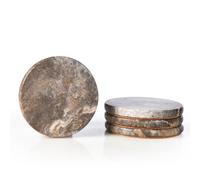 HAMAKAWA Natural Travertine Marble Coasters Set of 4, Round Gray Stone 10cm / 4 inch, Modern Drink Coasters for Home Decor, Coffee Table, Office