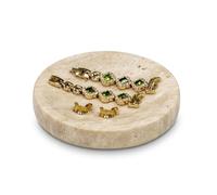HAMAKAWA Natural Travertine Marble Soap Dish, Beige Round Jewelry Dish 11.5cm, Limestone Shower Soap Holder, Modern Stone Sponge Holder, Bar Soap Saver Tray for Bathroom, Kitchen