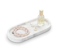 HAMAKAWA Oval Bathroom Vanity Tray, Large Natural Marble Tray 25cm / 10 inch, Volakas White Stone Soap Trays, Modern Perfume Trays, Countertop Organizer for Kitchen, Coffee Table, Home Decor