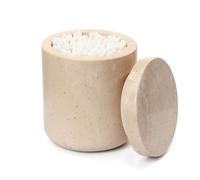 HAMAKAWA Qtip Holder Beige Travertine Cotton Swab Jars with Marble Cover | Modern Round Marble Canister Φ9.5 x H11.4 cm，Small Apothecary Storage Jars for Bathroom, Bedroom, Vanity, Kitchen Cabinet
