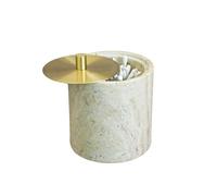 HAMAKAWA Qtip Holder with Brass Lid, Beige Travertine Cotton Swab Jars, Modern Round Marble Canister, Small Apothecary Storage Jars for Bathroom, Bedroom, Vanity, Kitchen Cabinet