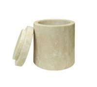 HAMAKAWA Qtip Holder With Marble cover, Beige Travertine Cotton Swab Jars Φ9.5 x H11.4 cm, Modern Round Marble Canister, Small Apothecary Storage Jars for Bathroom, Bedroom, Vanity, Kitchen Cabinet