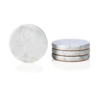 HAMAKAWA Real Natural Marble Coasters Set of 4, Carrara White Coaster 10cm / 4 inch, Modern Round Stone, Trendy Drink Coasters for Coffee Table, Kitchen Decor, Office