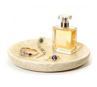 HAMAKAWA Turkish Natural Marble Ring Dish, Beige Jewelry Tray 14cm/5.5 inch, Stone Ring Holder, Travertine Trinket Dish for Room Decor, Earrings, Soap, Gift for Women
