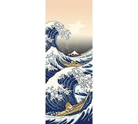 HAMAMONYO Shiba Inu in Great Wave Kanagawa Chusen Tenugui Towel,White,34 x 90 cm