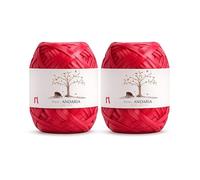 Hamanaka Eco Andaria 2-Ball Set - 100% Rayon Tape Yarn for Crochet and Knitting, Biodegradable, Lightweight for Summer Hats, Bags, and DIY Crafts (2, Red)