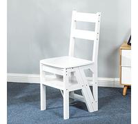 Hamankim 4 Step Ladder Chair Wooden Step Stool White, Conversion Folding Library Step Bookshelf Plant Stand for Kitchen and Office, 200kg Capacity