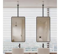 Hamankim Bathroom Mirror Vanity Makeup Mirror, Rectangle Decorative Mirrors with Black Metal Frame and Boom, Hanging Pole Mirror on the Ceiling Nordic Floating Mirror for Home or Hotel(50cmx60cm)