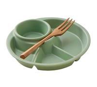 Hamankim Compartment Divided Plate with 4 Sections Ceramic Dinner Platter 8 Inch for Kitchen Every Day Use, Healthy Eating Bariatric Diet Plate, 1 Piece(Green)