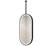 Hamankim LED Bathroom Mirrors for Vanity, 3 Colors Dimmable Light, Oval Hanging Rod Mirror on the Ceiling, Black Metal Framed Decorative Mirrors for Home or Hotel(40cmx70cm)