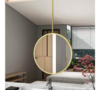 Hamankim Metal Ceiling Mounted Mirror with Ceiling Hanging Rod, Gold Decorative Round Mirror for Bathroom room Living Room Large Circle Vanity Make-up Shaving Mirrors (Size : Diameter-40CM/15.7INCH)