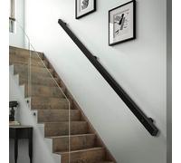 Hamankim Stair Handrails for Walls, 1m 1.5m 2m 2.5m 3m Metal Wrought Iron Square Pipe Staircase Banister, Modern Non-Slip Grab Rail for Outdoor Indoor Steps, Black(11ft/330cm)