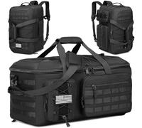 HAMBOLY 50L Gym Bags for Men, 3 in 1 Travel Duffle Bag with Shoe Compartment, Tactical Backpack for Overnight Weekender Deployment, Black, 3 in 1 Tactical Duffle Bag Backpack