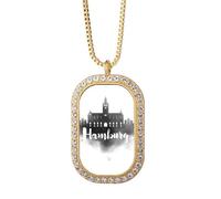 Hamburg Germany Landmark Ink City Painitng Necklace Pendant Diamond Crystal Golden Jewelry