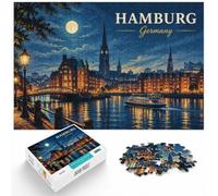 Hamburg Germany Night Skyline Illustration_00 Jigsaw Puzzle, 1000 Piece | For the Christmas break, this adult jigsaw puzzle with 1000 pieces works as both a festive gift and an indoor activity.