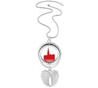 Hamburg Germany Red Landmark Pendant Angel Wings Rotating Necklace Jewelry
