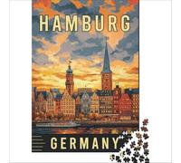 Hamburg in Germany Puzzles for Adults 1000 Piece | a fun activity for book lovers to enjoy in your reading corner while listening to an audiobook to enjoy at home38x52cm