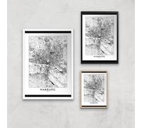 Hamburg Light City Map Giclee Art Print - A3 - White Frame