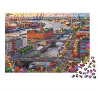 Hamburg Skyline Puzzle for Adults 1000Pc Recyclable Busy Street Senior Puzzles Impossible Hard Difficult Challenging Relieve Senile Dementia Activity 52x38cm/1000pcs
