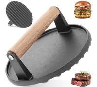 Hamburger Bacon Press, 6.89-Inch Round Heavy Duty Cast Iron Burger Press with Wooden Handle Patty Press for BBQ, Bacon, Steak, Grill or Griddle Cooking