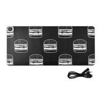 Hamburger Black Print Heated Desk Mat Large Heated Desk Pad Mat with 3 Heating Levels PU Leather Computer Accessories for Office Work Decor, 31.5x13in