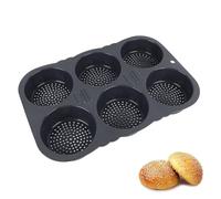 Hamburger Bun, Foldable Reusable Bread Mould, Silicone Hamburger Bun Pans Heat Resistance Baking Mould, 6 Cavity Hamburger Bun Mould Non Stick Hamburger Bun Pan for Kitchen