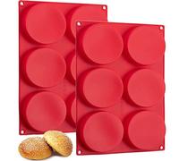 Hamburger Bun Molds 2 Pack Silicone Baking Pans, 4 Inch Muffin Top Pan, Egg Sandwich Mold, Small Layer Cake Molds, Round Disc for Mini Cake, Jumbo Muffin Top, Bun, Custard, Tart, Resin Coaster