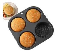 Hamburger Bun Mould Round Oven Tray Silicone Burger Bun Baking Tray with 4 Cavities Non-Stick Bread Baking Tin with Dense Porosity for Kichen Baking Tool