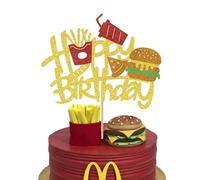 Hamburger Cake Topper Cheeseburger Happy Birthday Cake Decoration BBQ Burger Cake Topper French Fries Fast Food Dessert Theme Drink Hot Dog Pizza Kids Birthday Party Cake Decoration