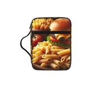 Hamburger-Cheese-Penne-Pasta Bible Cover Case with Handle, Water-Resistant Oxford Fabric Bible Bag Organizer with Zipper Pockets for Church