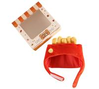 Hamburger Dog Pet Costume, Funny Hamburger Fries Hat for Dog Christmas Party, Decorative Fries Cap Soft Puppy Ear Protective Headgear Breathable Plush Hat Photo
