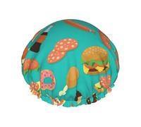 Hamburger Doughnut Coke Print Premium Double Layer Shower Cap For Women With Reusable Shower Cap For Hair - Waterproof Plastic Cap - Shower Caps For Long, Short And Curly Hairs