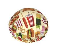 Hamburger French Fries Pizza Realistic Food Shower Caps Reusable Bath Cap Elastic Bathing Shower Hat Soft Waterproof For Hair Caps Of All Hair Lengths