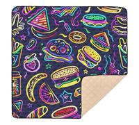 Hamburger Hot Dog Neon Stickers Baby Play Mat 50" x 50", Playmat for Playpen, Thicken Soft Padding Foam Crawling Mat for Babies Toddlers Infants