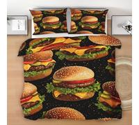 Hamburger King Duvet Cover Set - Gourmet Food Bedding Set Soft Microfiber, Fast Food Quilt Cover with 2 Pillowcases for King Bed 230x220 cm, Modern Cartoon Lightweight Duvet Set L234y