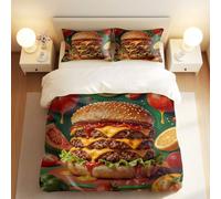Hamburger King Size Duvet Cover Sets Creative Cuisine Bedding Set 3D Print Soft Microfiber Quilt Covers 230x220 cm with Zipper Closure and 2 Pillowcases 50x75 cm for Adults M.1117