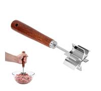 Hamburger Mince Meat Chopper & Masher, Stainless Steel Ground Beef Smasher Chopper with 6 Curve Blades & Wooden Handle Essential Kitchen Gadgets for Shredded Chicken Mashed Potatoes Ketchup