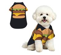 Hamburger Stack M Pet Hawaiian Shirt for Small Dogs-Cute Summer Beach Outfit for Puppy, Soft Breathable Cat Clothes with Buttons