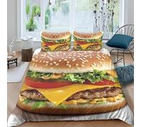 Hamburger Super King Duvet Cover Set 3D Print Fast Food Theme Bedding Double Bed Set Ultra Soft Microfiber Quilt Cover 260x220 cm with 2 Pillowcases 50x75 cm with Zipper for Bedroom D-411