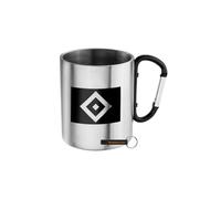 Hamburger SV HSV Mug "Carabiner" - Official Merchandise - Silver Mug with Diamond & "Nur der HSV" Lettering - 100% Metal - 0.3L - with Carabiner Handle - Dishwasher Safe