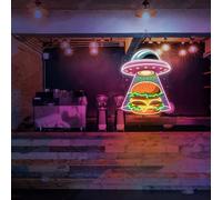 Hamburger UFO Neon Sign Alien Abduction Funny Burger Light for Diner Cafe Bar Decor Space Food Art LED Wall Display Gift for Food Lovers