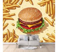 Hamburger Wallpaper Murals Hamburger and French Fries Pattern Photo Wallpaper 450 × 315 cm / 177.1" × 124" Non-Woven 3D Wall Mural Decoration Poster for Bedroom Living Room TV Backdrop