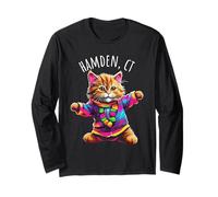 Hamden CT USA Fun Cute Colorful Dancing Cat Design Long Sleeve T-Shirt