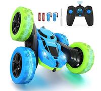 Hamdol Remote Control Car for Boys 6-12 Year Old Double Sided 360°Rotating 4WD RC Cars with Headlights 2.4GHz Electric Race Stunt Toy Car Rechargeable Toy Cars for Boys Girls Birthday (Blue&Green)