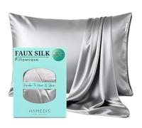 Hamedis Home Textiles Luxurious Faux Silk Satin Pillowcase, Smooth and Silky, Standard Size Pillow Case 75 x 50 cm - 1 Pack (Dark Grey, Standard)